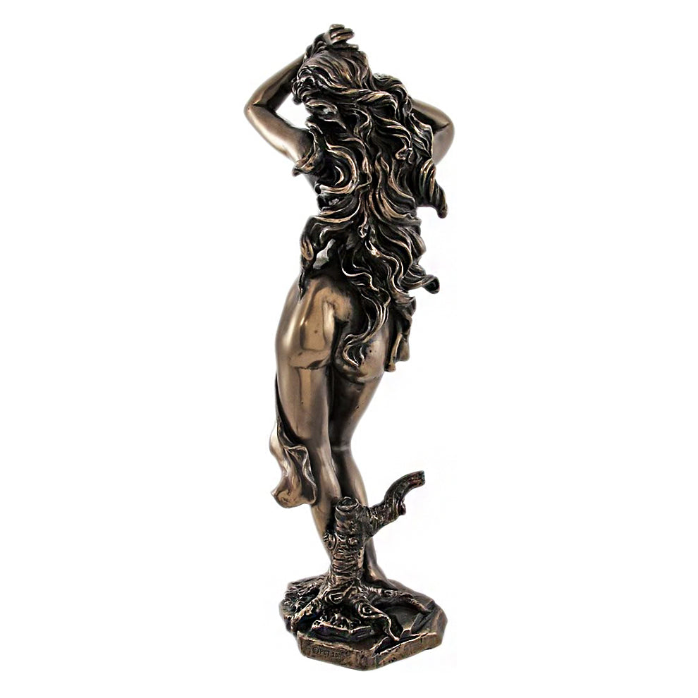 Bronze statue of Aphrodite with wild hair on a white background (seen from the back)