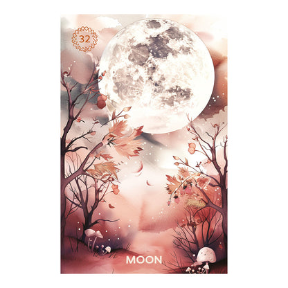 Card with a moonlit forest design and 'MOON' text and number 32. The moon is HUGE.