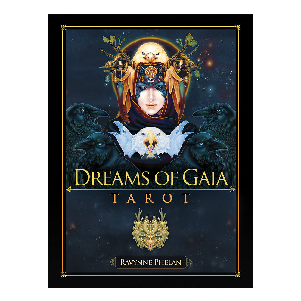 Book cover of 'Dreams of Gaia Tarot' by Ravynne Phelan with mystical design elements.