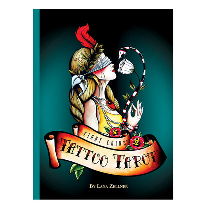 Book cover of 'Tattoo Tarot' by Lana Zellner with a stylized illustration of a woman and snake.