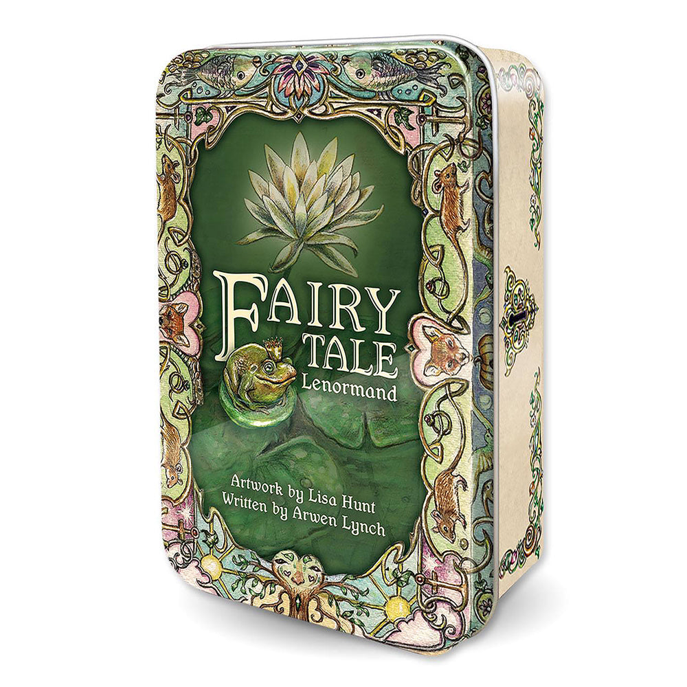Fairy Tale Lenormand metal tin box featuring a frog and lotus on the front
