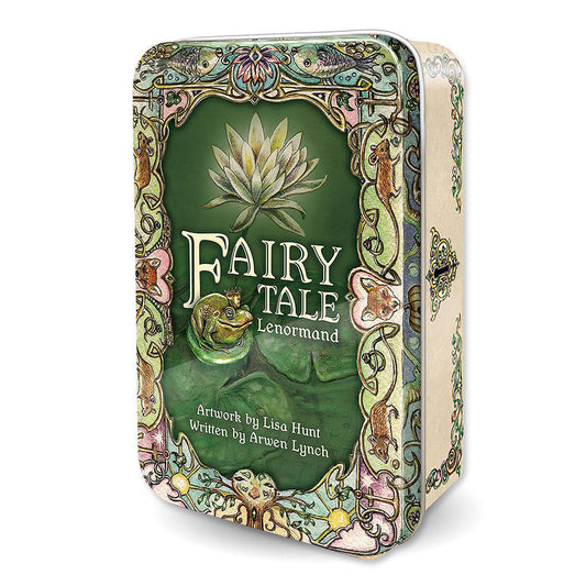 Fairy Tale Lenormand metal tin box featuring a frog and lotus on the front