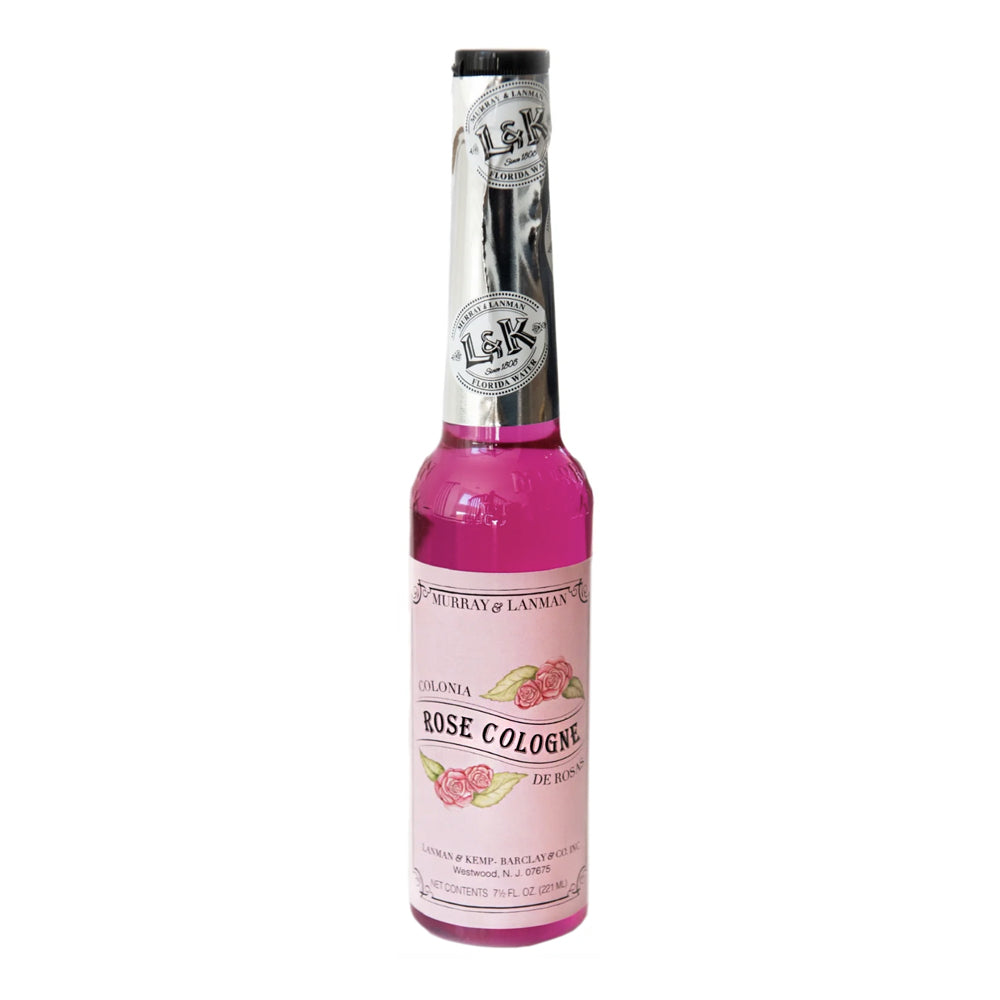 Bottle of Murray & Lanman Rose Cologne on a white background