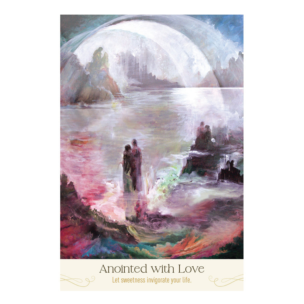 Artistic depiction of a couple by a body of water with text 'Anointed with Love' at the bottom.