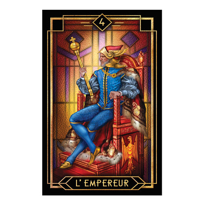 Tarot card featuring a figure labeled 'L'Empereur' holding a scepter.