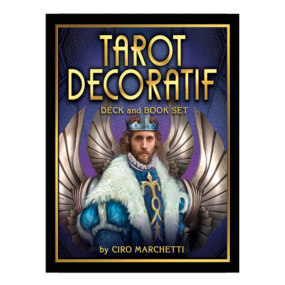 Cover of 'Tarot Decoratif' deck and book set with illustrated character and Ciro Marchetti's name.
