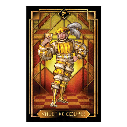 Card featuring a character in elaborate costume with 'Valet de Coupes' text