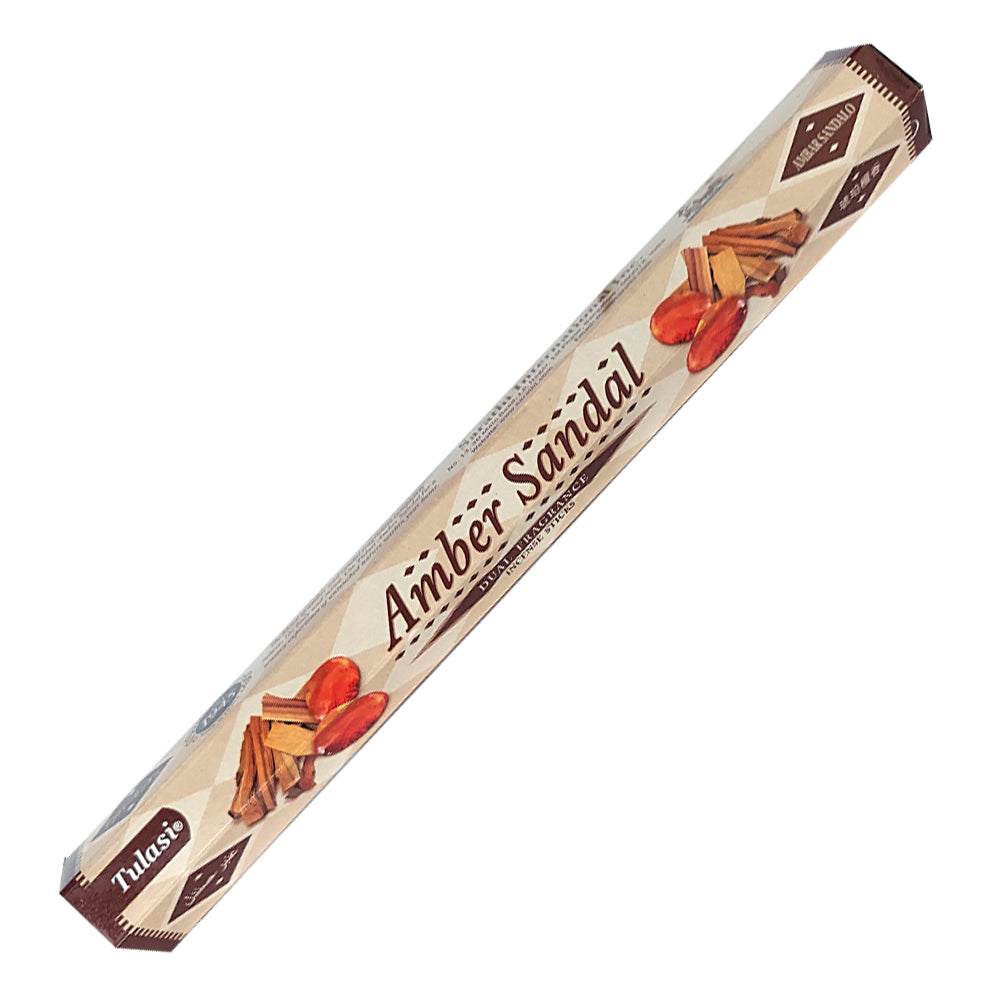 Tulasi Amber Sandal incense stick packaging on a white background