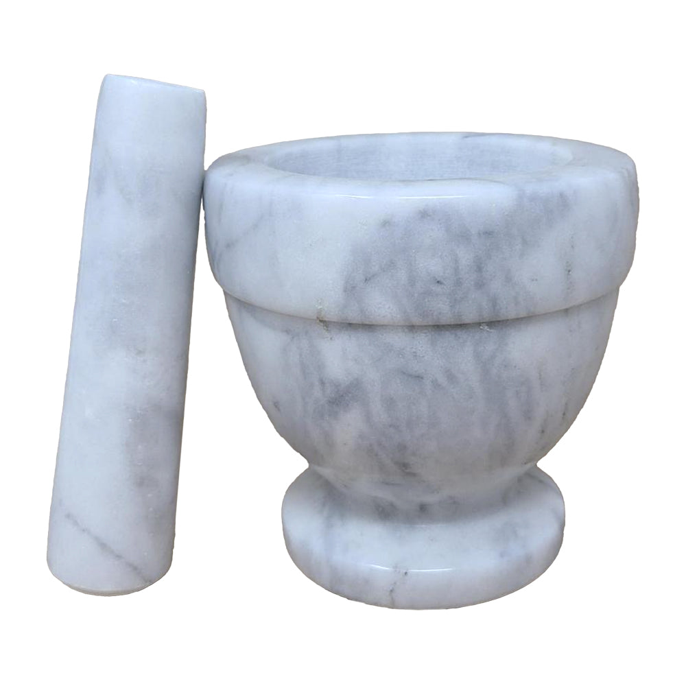 White Marble mortar and pestle on a white background